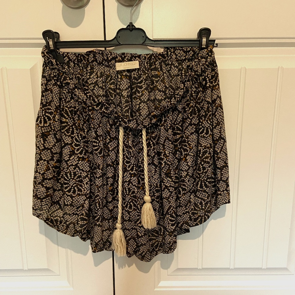 Ulla Johnson Print Cotton Shorts with Drawstring Tie Belt